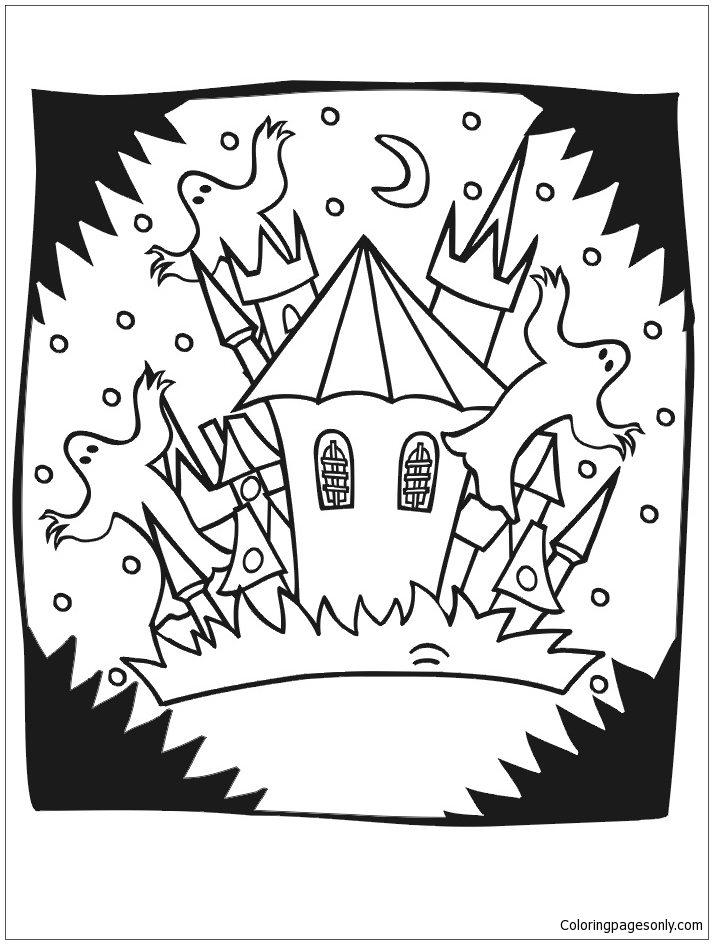 A Strange Castle With Ghosts Coloring Pages