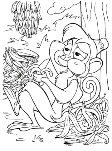Abu is eating banana from Aladdin Coloring Page