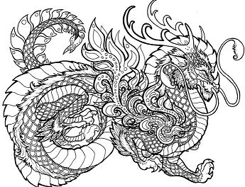 Página avançada para colorir de dragão