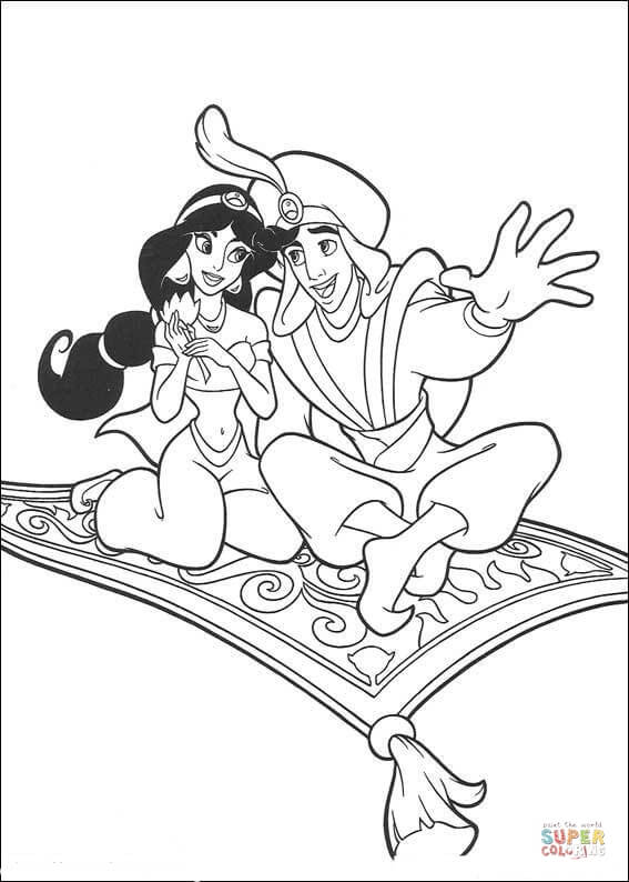 Aladdin And Jasmine on the carpet from Aladdin Coloring Pages - Aladdin
