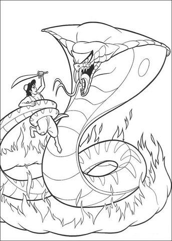 Aladdin e un serpente gigante dalla pagina da colorare di Aladdin