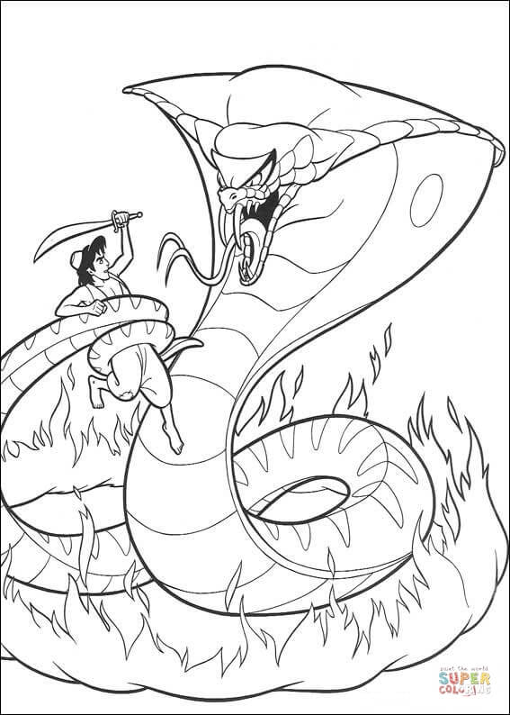 Aladdin And A Giant Snake From Aladdin Coloring Pages