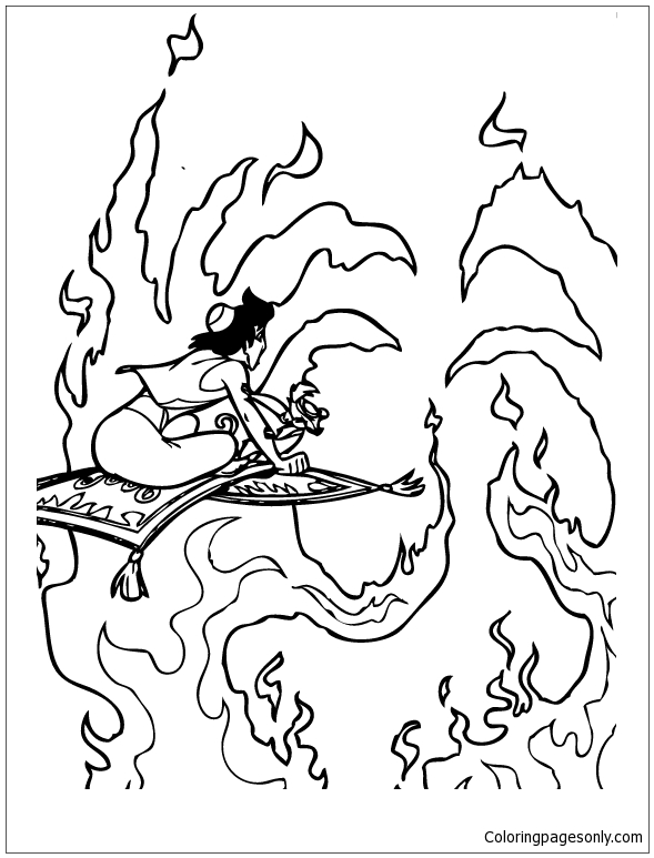 Aladdin And The Fire Coloring Page Free Coloring Pages Online