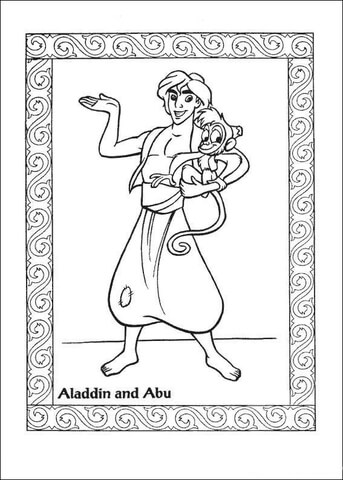 Aladdin And Abu  from Aladdin Coloring Page