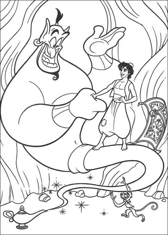 Aladdin con il genio dalla pagina da colorare di Aladdin
