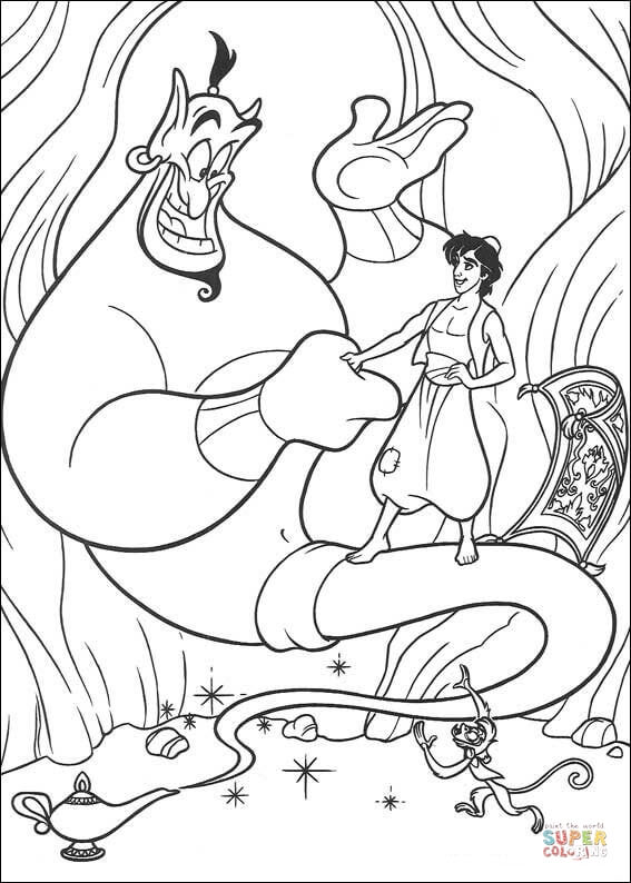 Aladdin With Genie  From Aladdin Coloring Pages