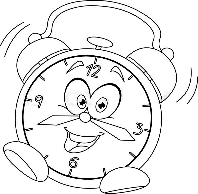 Alarm Clock Cartoon Coloring Page