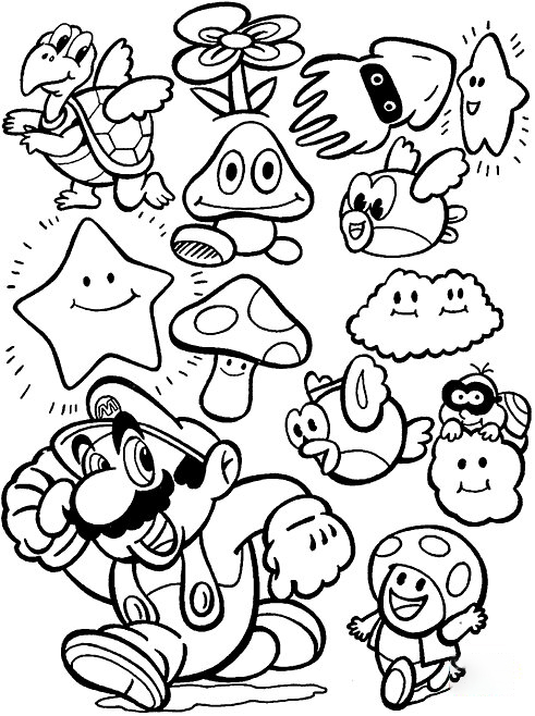 All Powerful Items in Super Mario Bros games Coloring Page