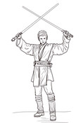 Anakin Skywalker from Star Wars with Two Lightsabers Coloring Page