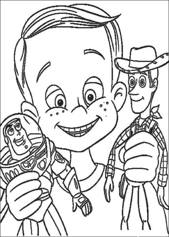 Andy is playing with Buzz Lightyear and Sheriff Woody Coloring Pages