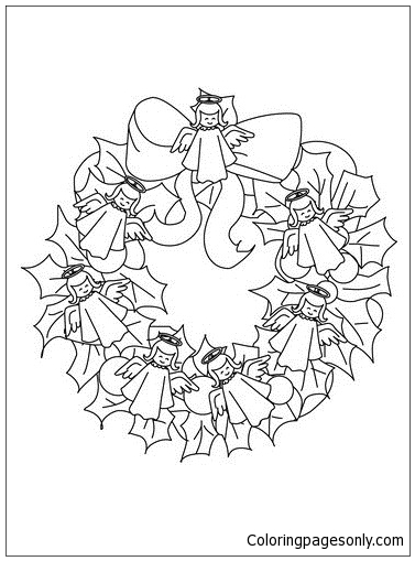 Angel Figurines Wreath Coloring Page