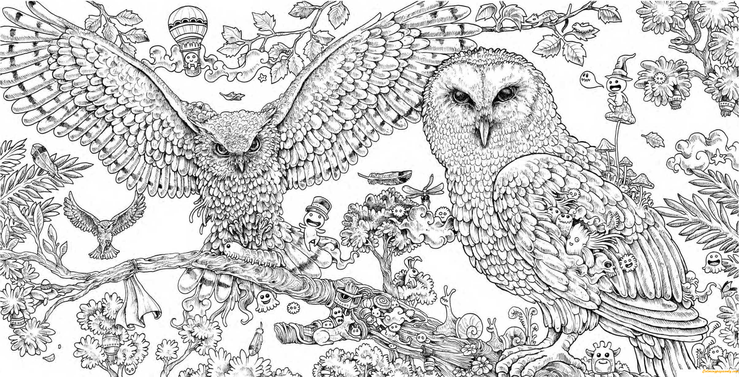 difficult owl coloring pages