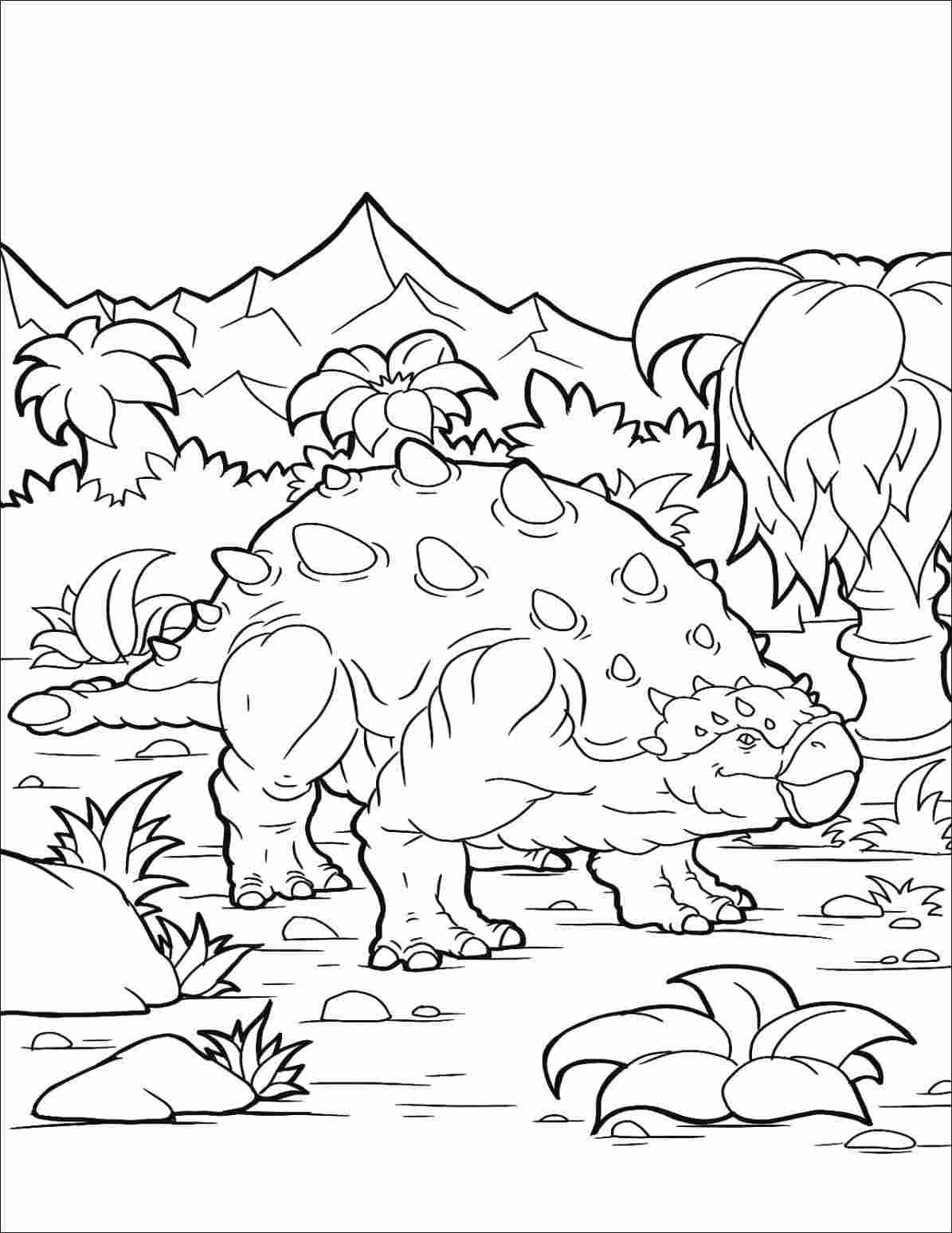 Dibujo de Ankylosaurus tiene cuernos en la espalda para colorear