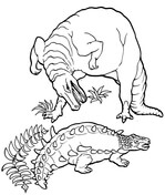 anquilosaurio vs. tiranosaurio de dinosaurio para colorear página
