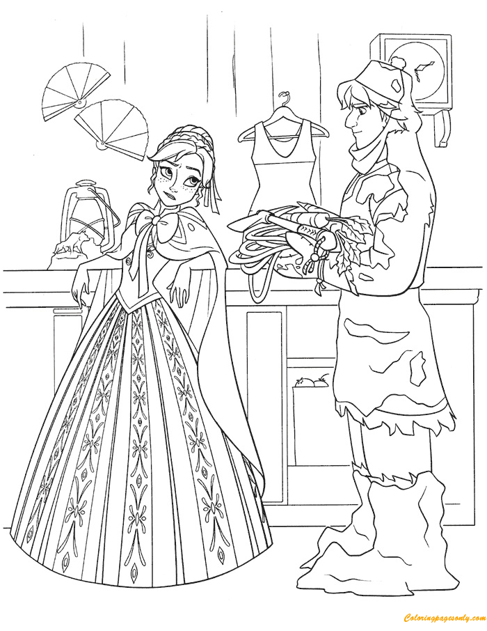 Anna Meets Kristoff In The Store Coloring Pages