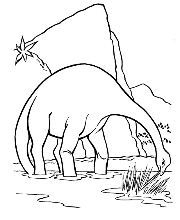 Раскраска Апатозавр ест траву