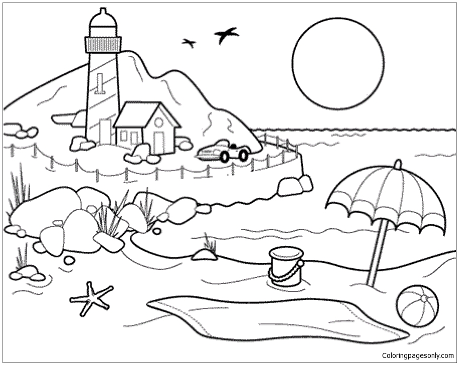 Appealing Beach Coloring Page