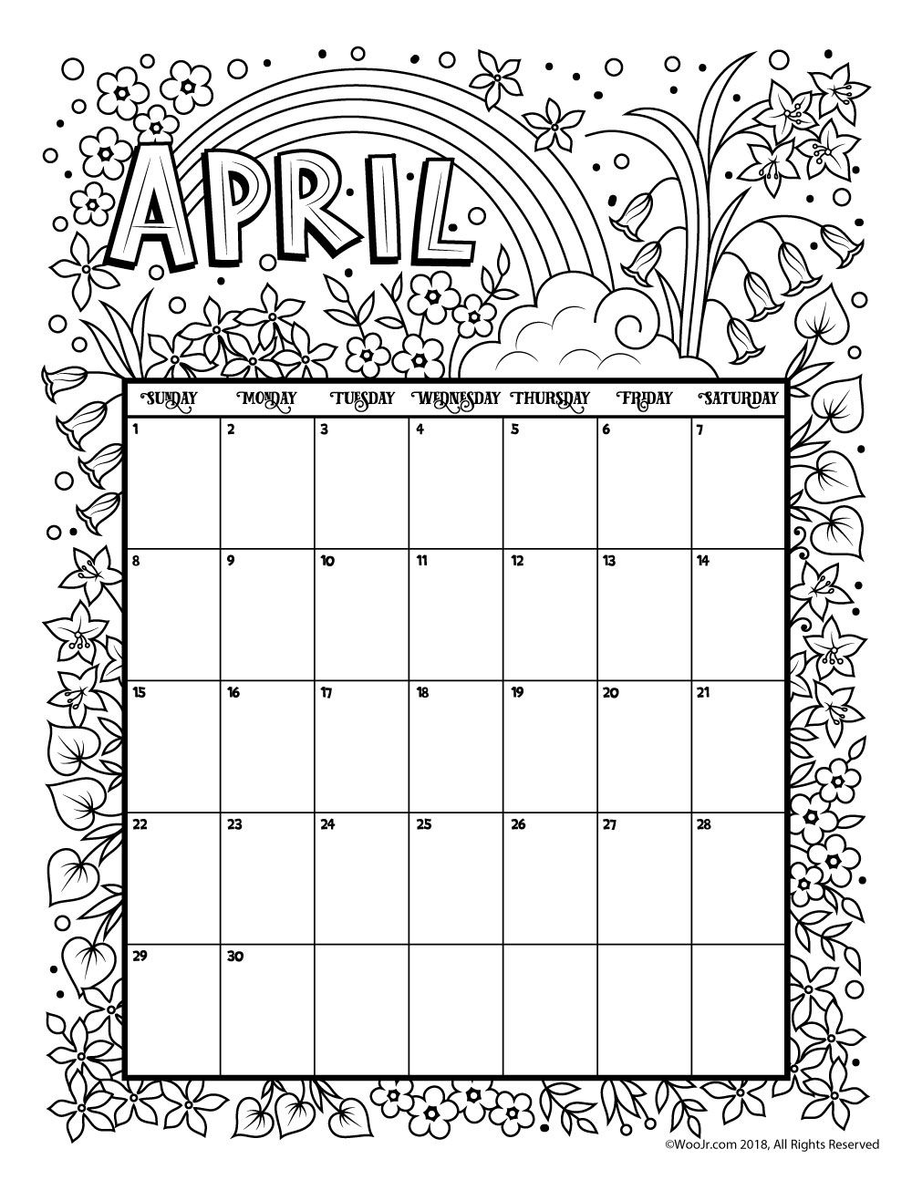 April Calendar Coloring Page Free Printable Coloring Pages