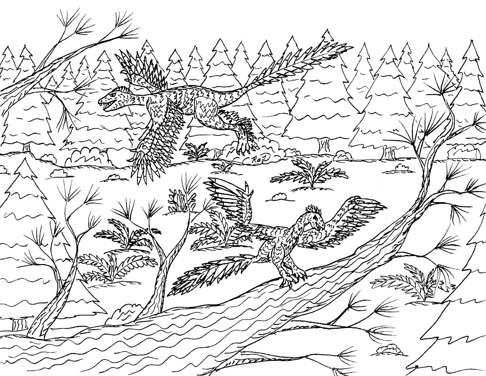Paire d'archéoptéryx dans la forêt d'Archeopteryx
