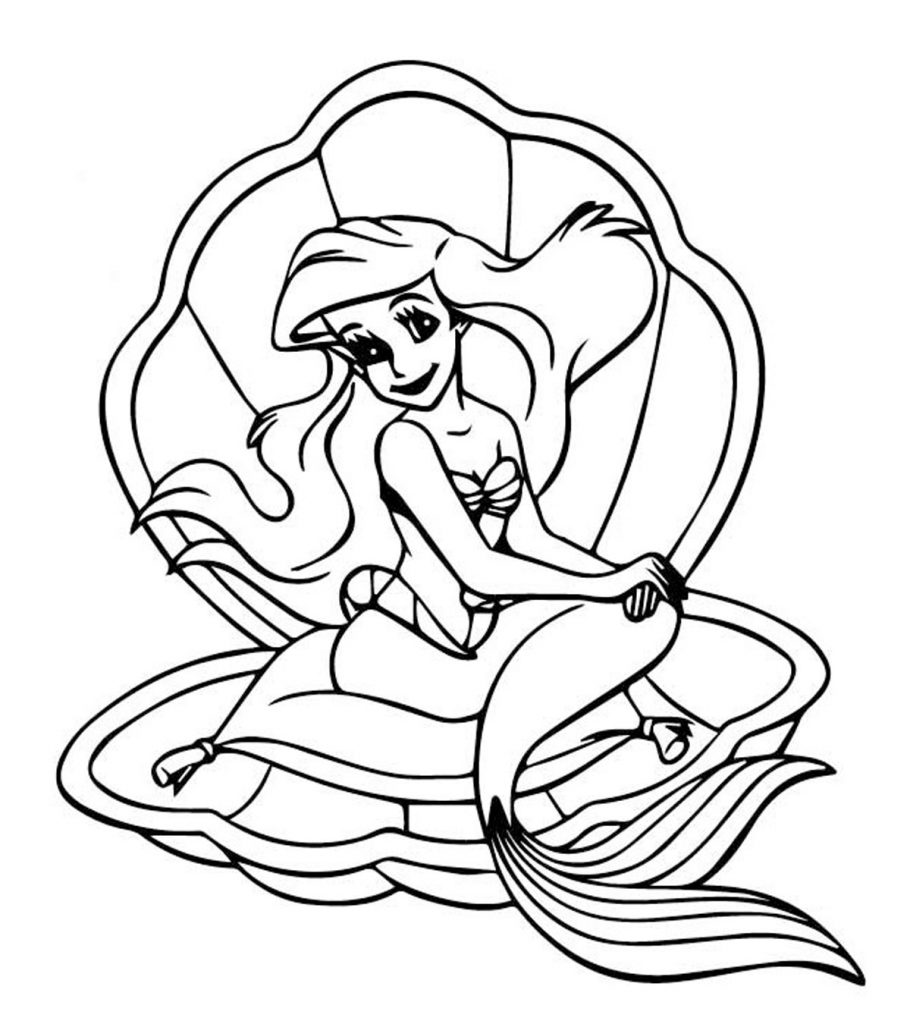 Desenho de Ariel na concha para colorir