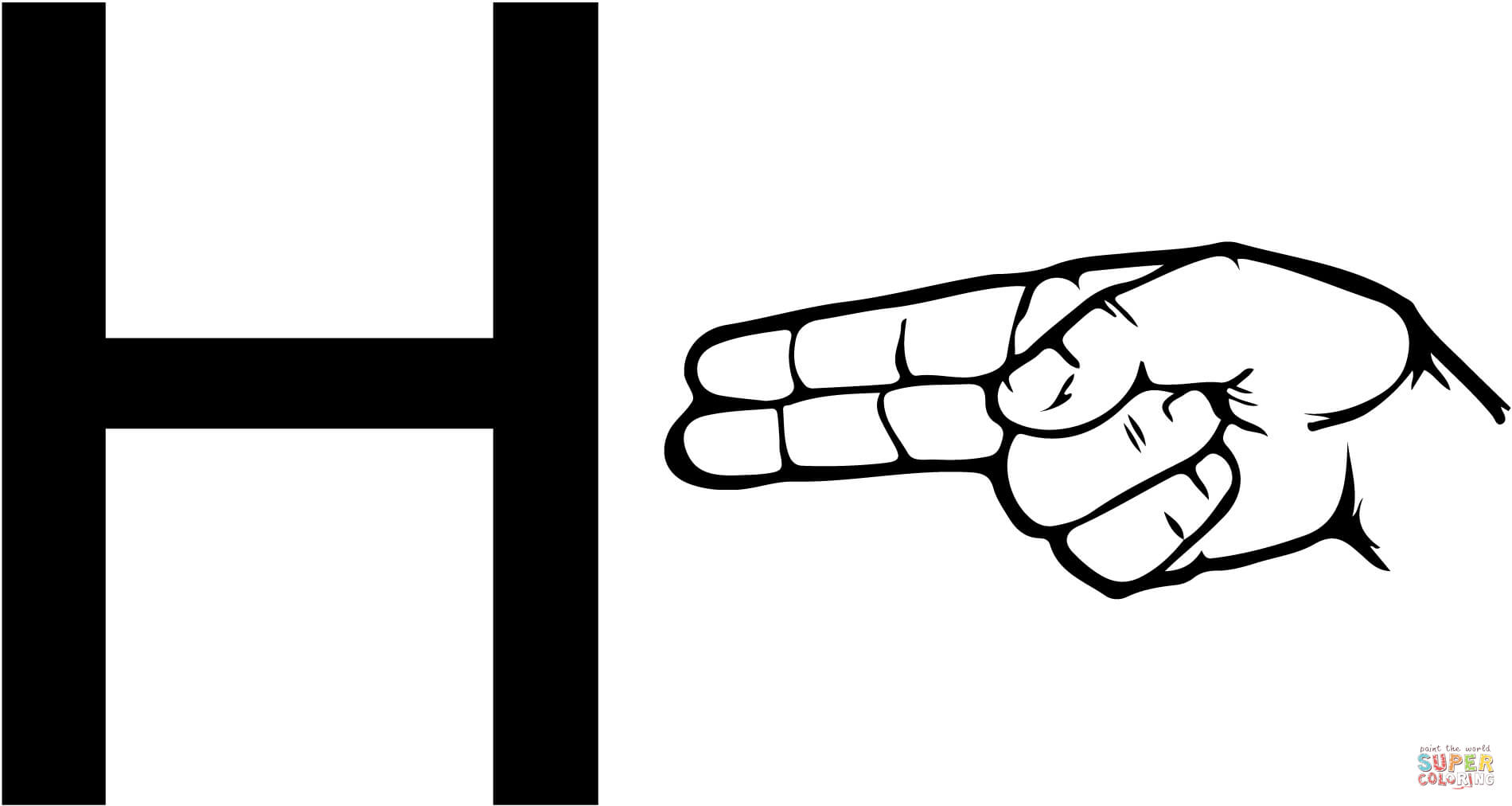 ASL-Gebärdensprache Buchstabe H aus Buchstabe H