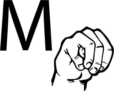 Coloriage lettre M en langue des signes ASL
