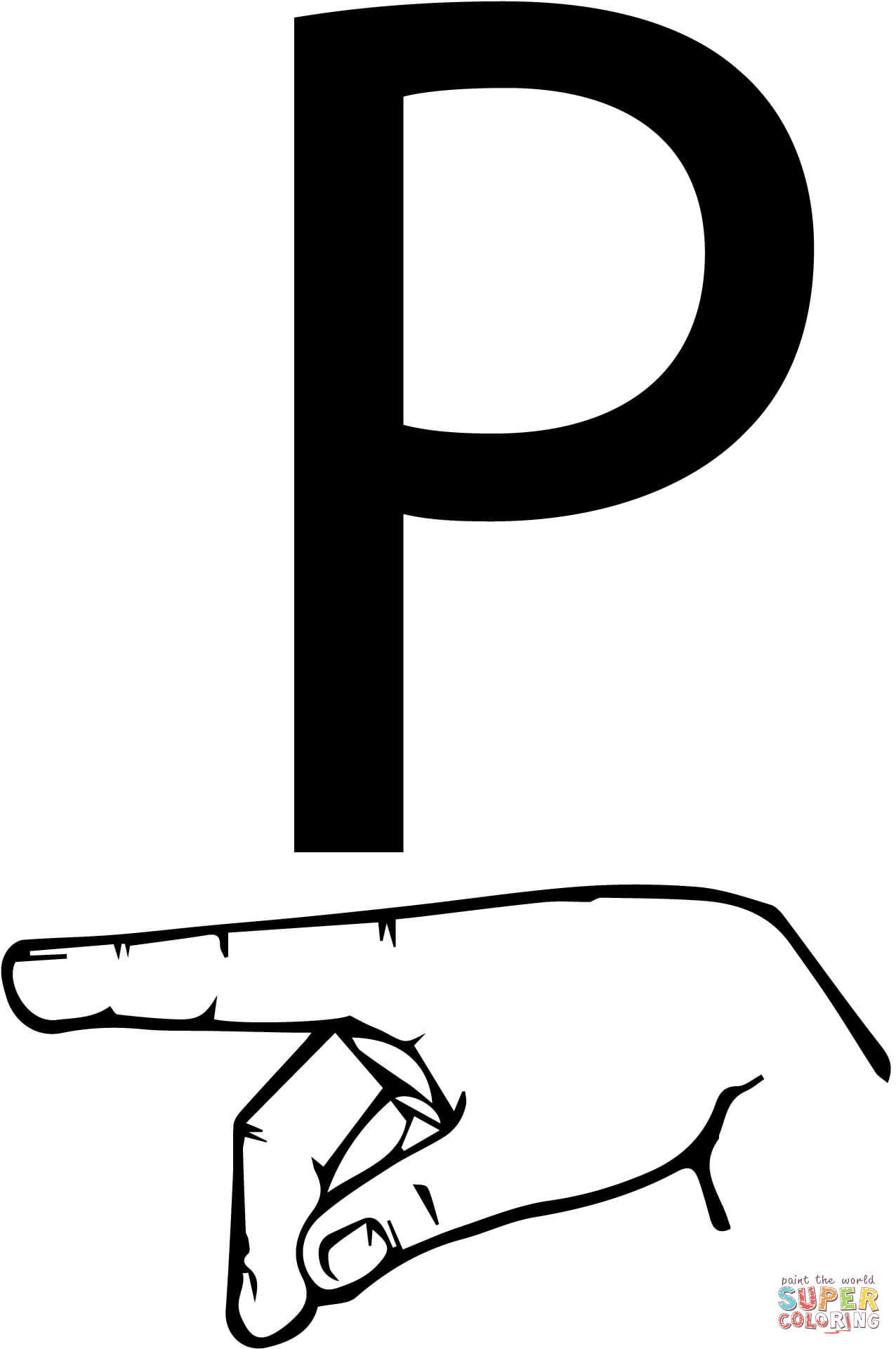 ASL Sign Language Letter P Coloring Pages