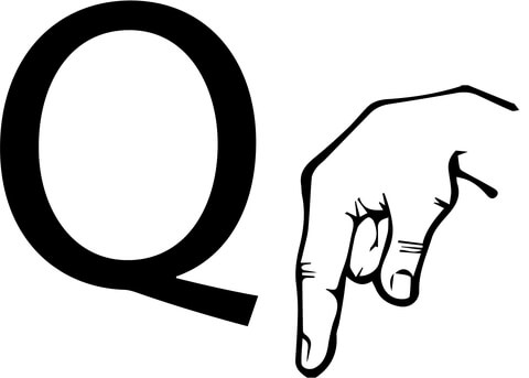 ASL Sign Language Letter Q Coloring Page
