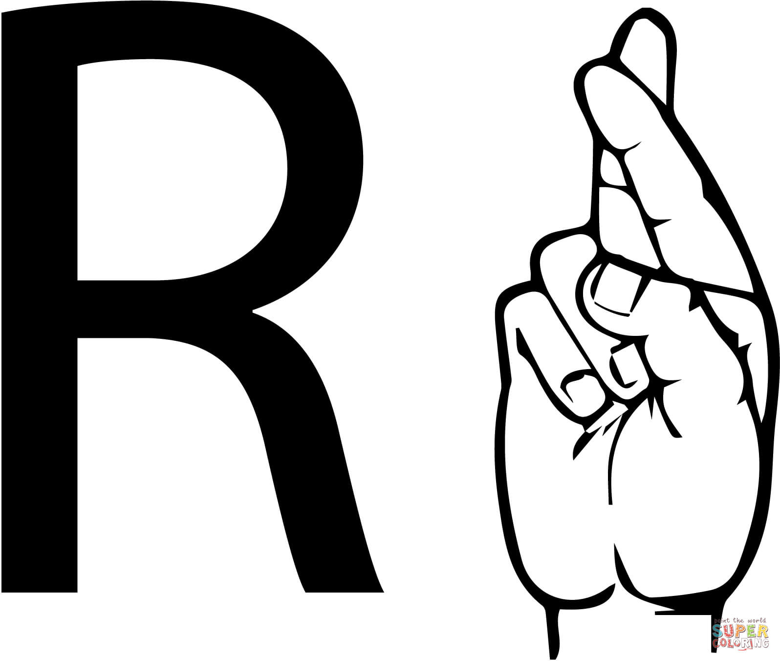 ASL Sign Language Letter R Coloring Pages