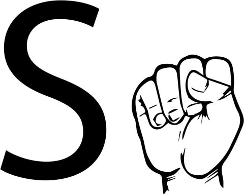 ASL Sign Language Letter S Coloring Page