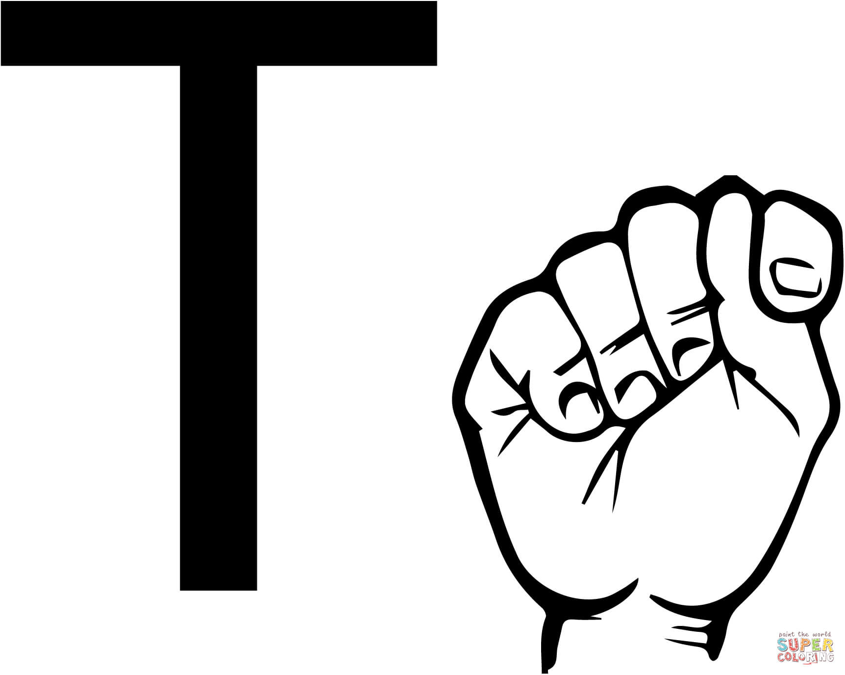 Lettre T en langue des signes ASL à partir de la lettre T
