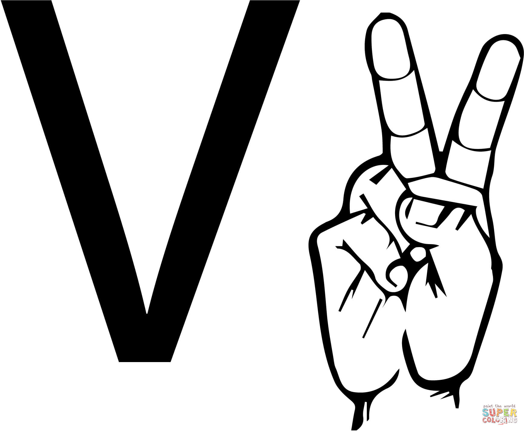 Letra V da linguagem de sinais ASL da letra V
