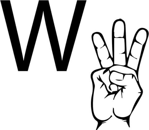 ASL Sign Language Letter W Coloring Page