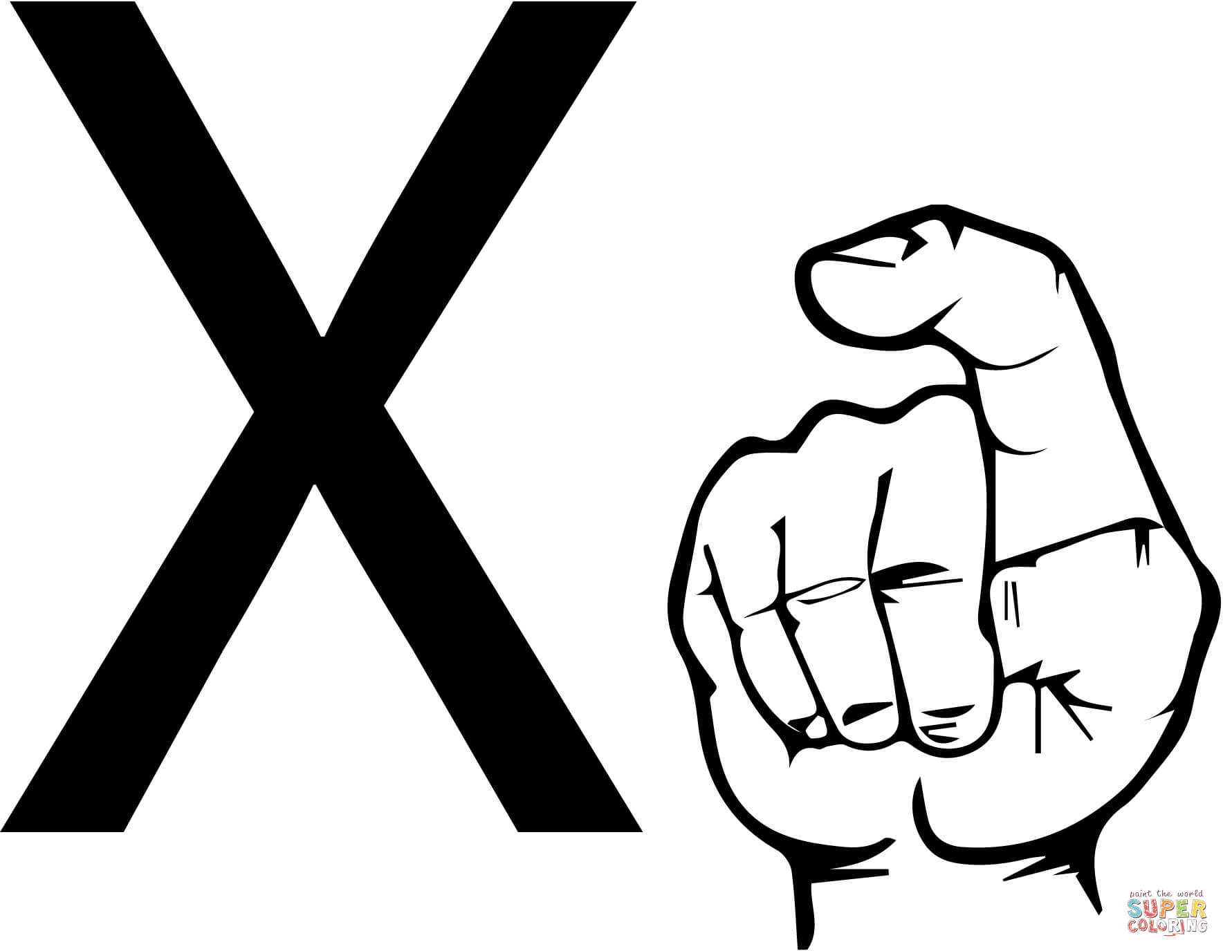 Lettera X della lingua dei segni ASL dalla lettera X
