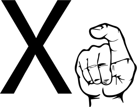 ASL Sign Language Letter X Coloring Page