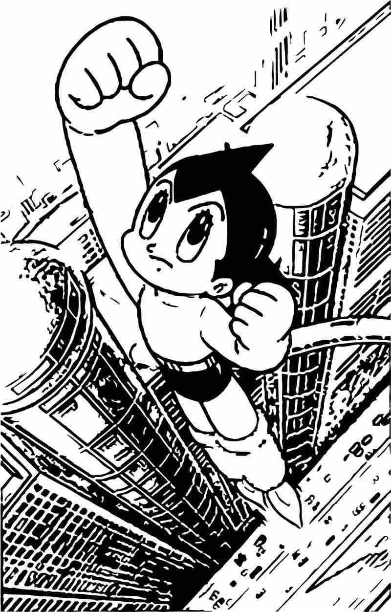 Astro Boy flies in Metropolis City Coloring Pages