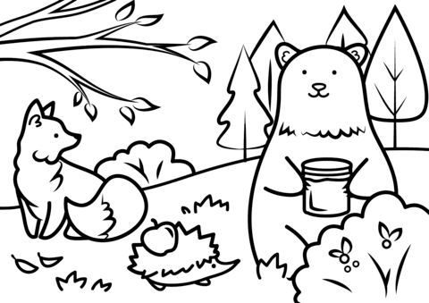 Autumn Animals Coloring Pages