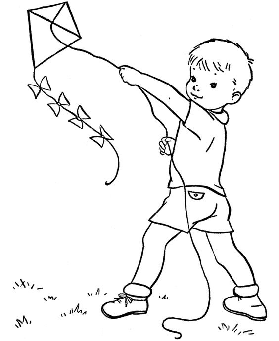 Baby Boy Flying A Kite Coloring Pages