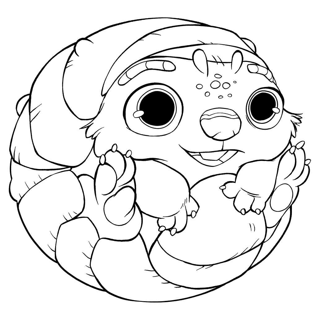 Desenho de Baby Bug Armadiilo Pug Tuk Tuk enrolado para colorir