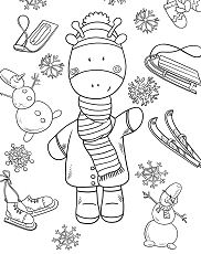 Baby Giraffe In Winter Coloring Page