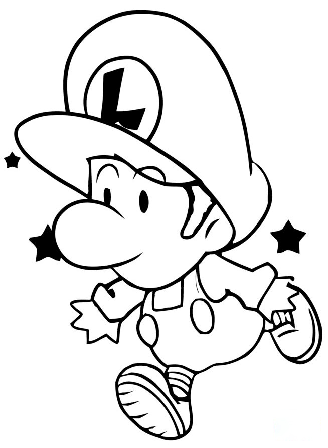 Desenho para colorir do bebê Luigi correndo