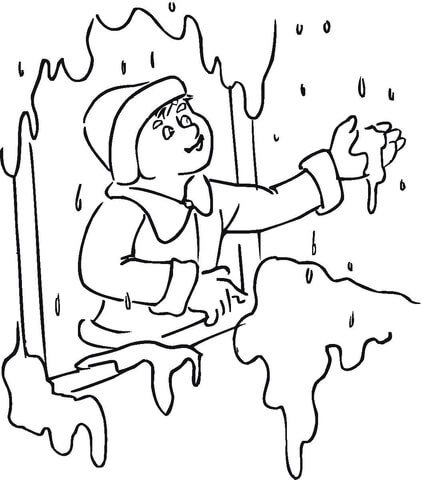Baby Playing With Snow Coloring Page