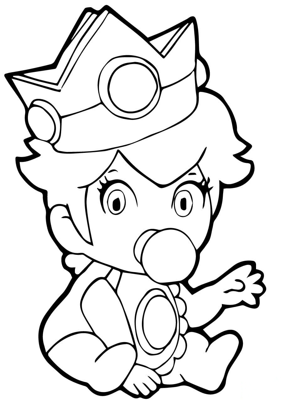 Baby Princess Peach Holding A Pacifier Coloring Page Free Printable 