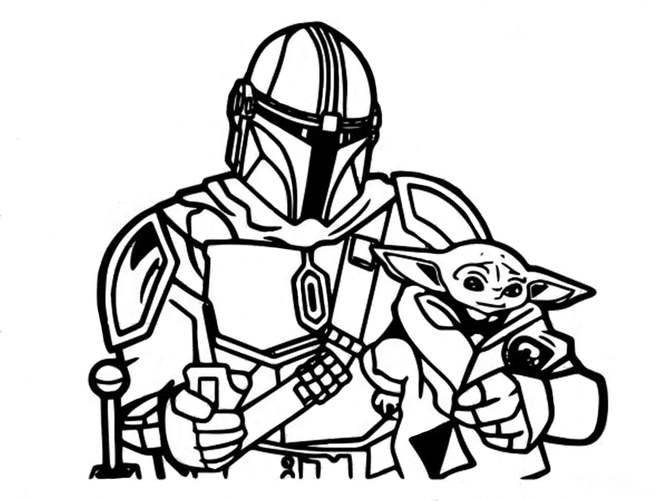 Baby Yoda and his father Coloring Page