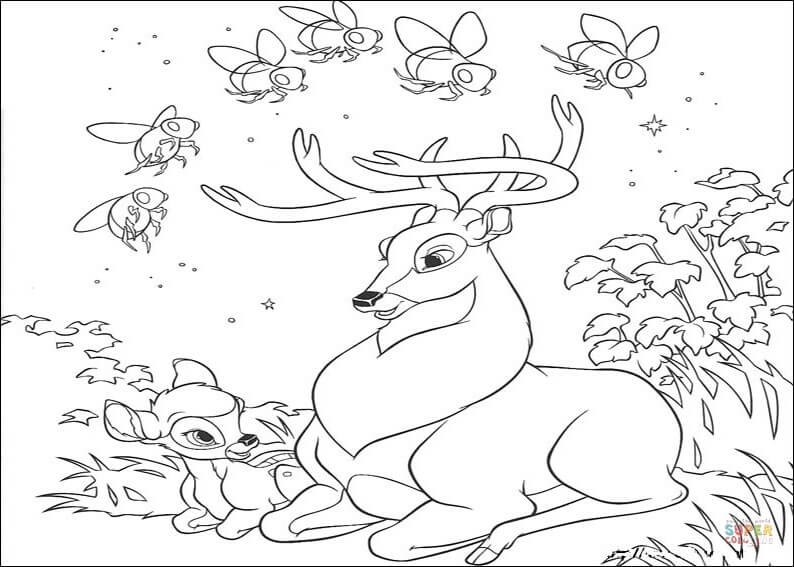 Bambi And Roe Deer  from Bambi Coloring Page