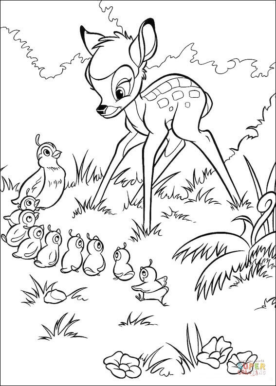 Coloriage Bambi Walt Disney pour enfants à imprimer gratuitement