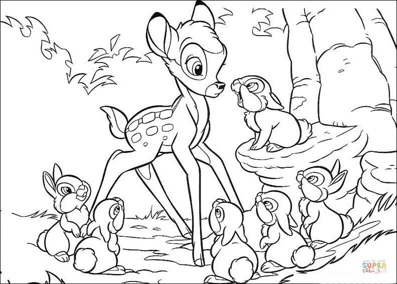 Bambi And The Rabbit  From Bambi Coloring Pages