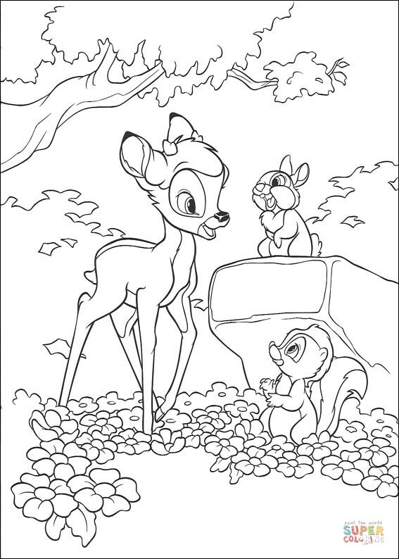 Bambi Flower And Thumper  from Bambi Coloring Pages