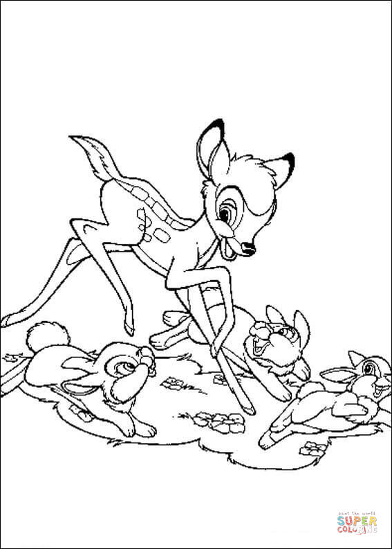 Bambi Is Running Together With His Friends  from Bambi Coloring Page