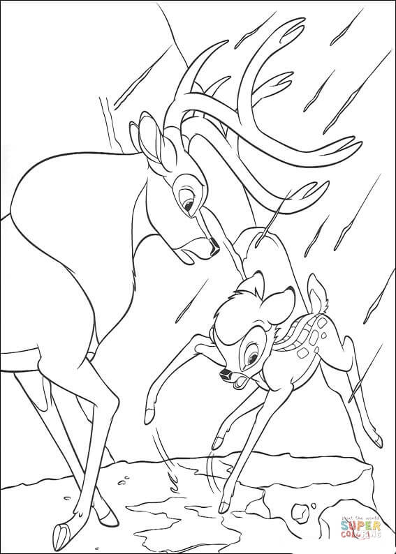 Bambi Tries To Jump Away from Bambi Coloring Page